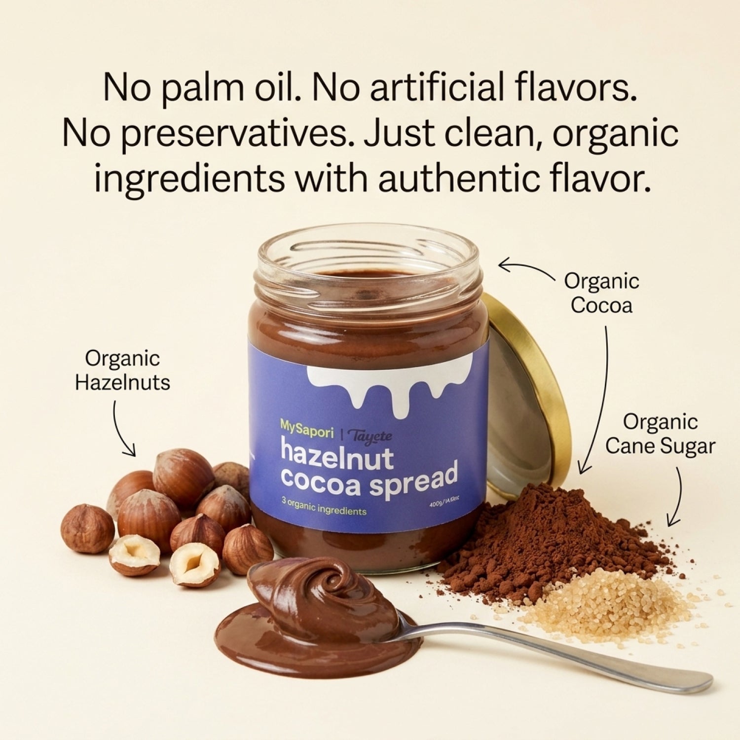Taycte Organic Hazelnut Cocoa Cream - 14.1 oz (400 g)